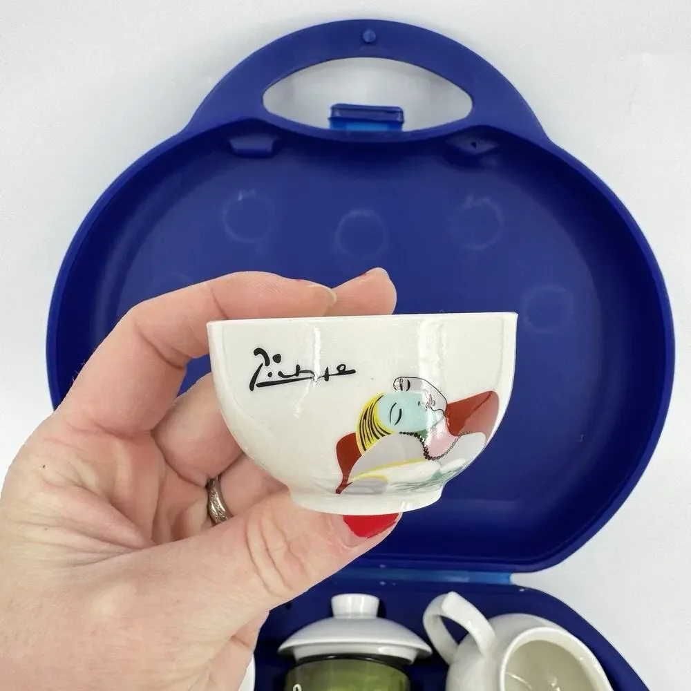 Picasso Art Collection Tea Set in Carry Case 14 Pieces Tea Pot Cups Creamer